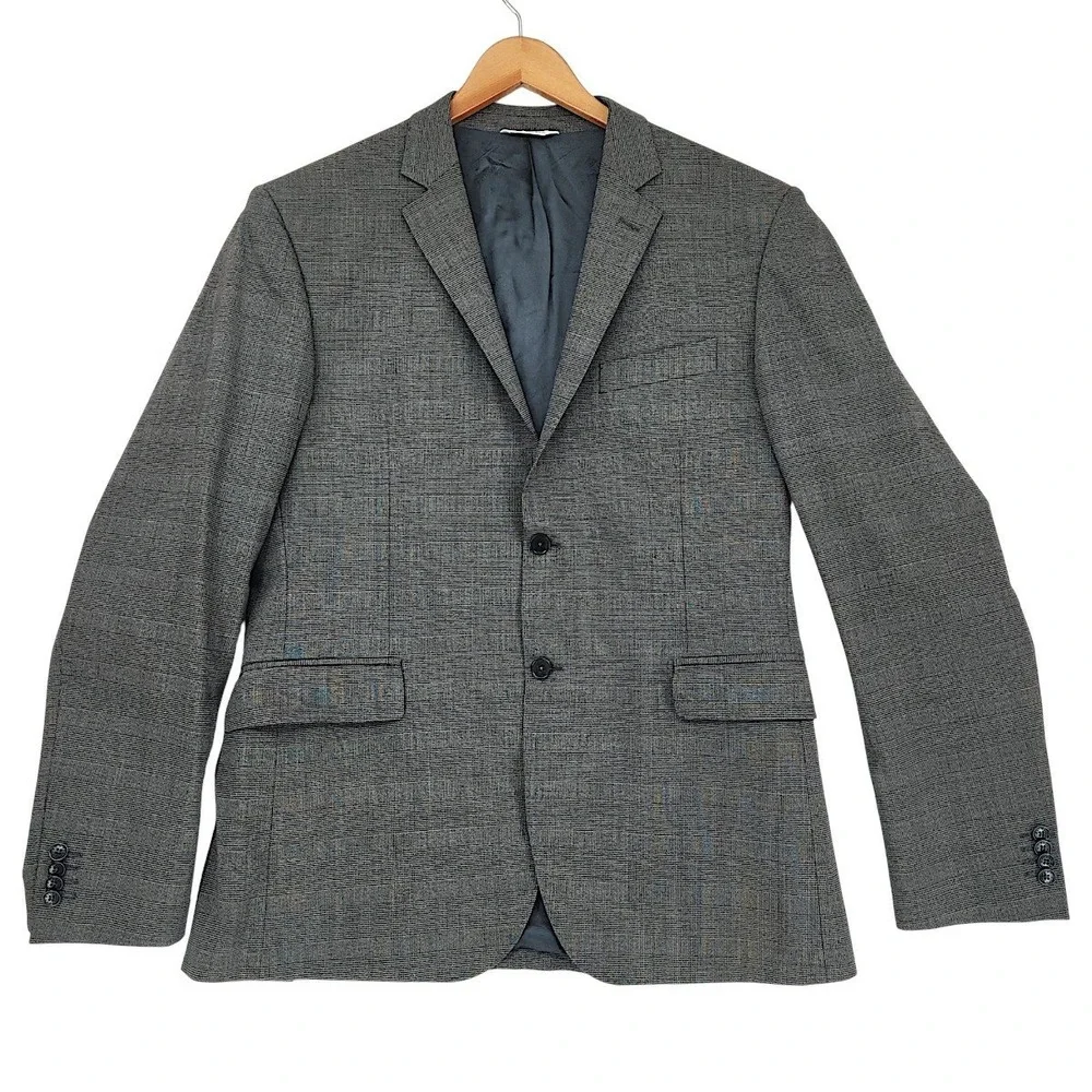 Vtg Pierre Balmain Blazer 44R Mens Gray Glen Check Plaid Wool Sport Coat Italian